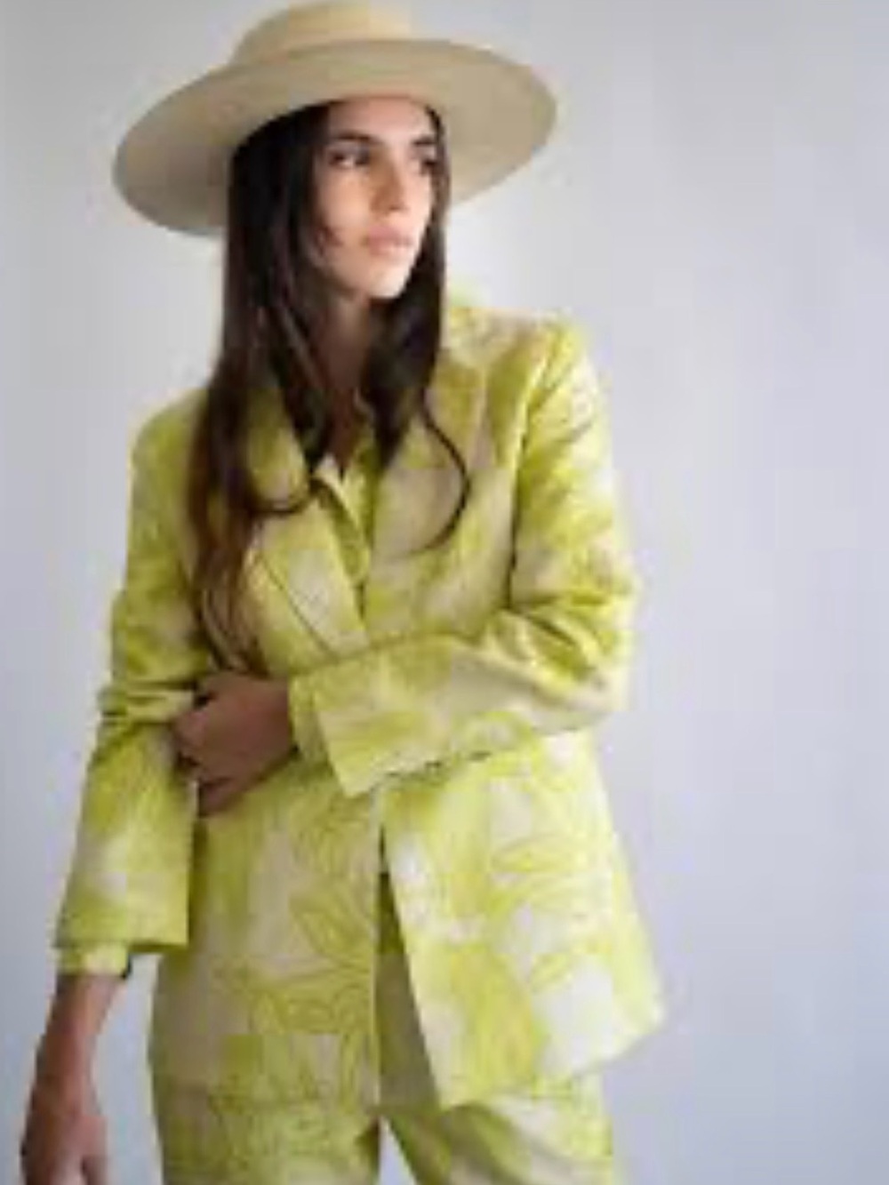 Tailored Lime Floral Jacquard Blazer - Women